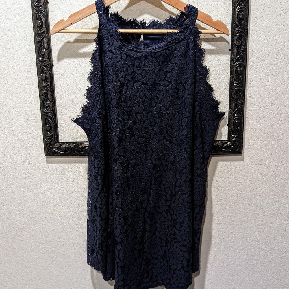 FREE SHIPPING | Size XL | Navy Lace Eyelet Tank Top Blouse | New | Berryou